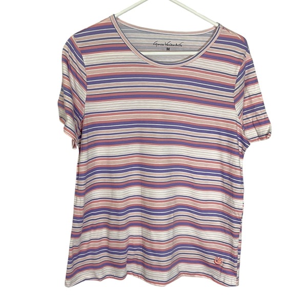 Gloria Vanderbilt Tops - Gloria Vanderbilt Medium Pink Striped Amanda Tee Short Sleeve Crew Neck Preppy